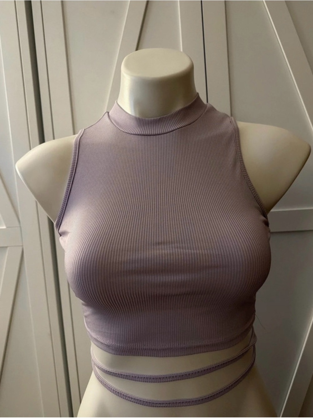 Sleeveless Ribbed Crop Top with Wrap Detail - Lavender